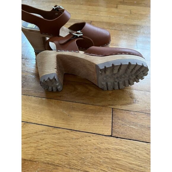 MIA Abba Summer Wooden Clog Sandals Sweden Size 38 Luggage Brown Leather - Picture 11 of 15